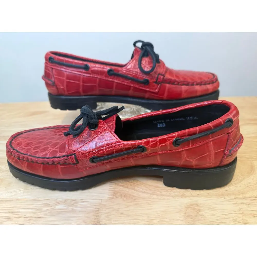 NEW Rancourt & Co. Red Leather American Alligator Boat Shoes Maine USA 8.5D JL